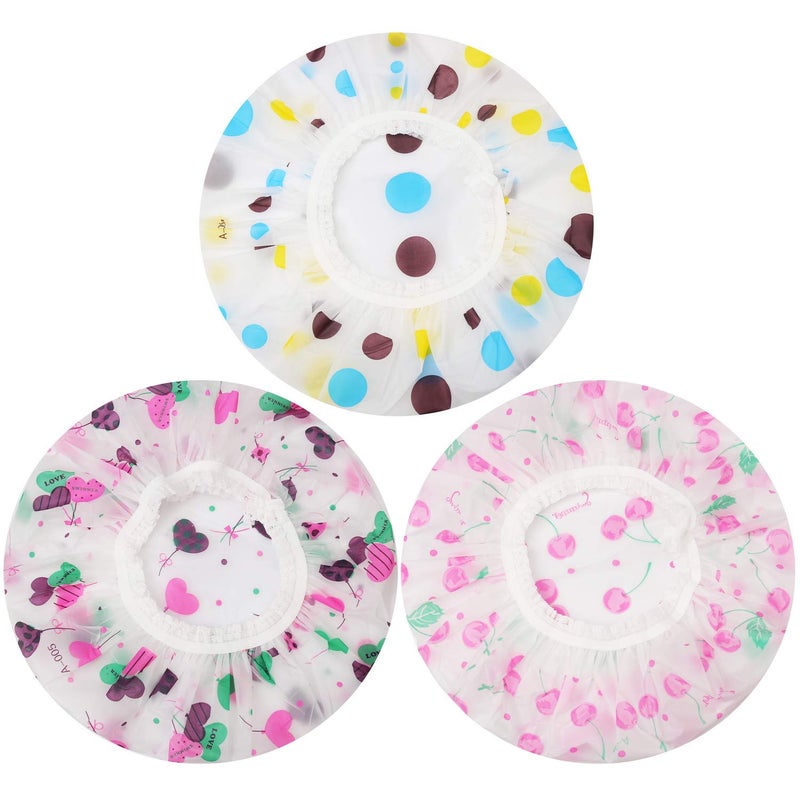 Pengxiaomei Shower Caps  3 Pcs Waterproof Bath Caps Plastic Reusable Shower Caps Elastic Band Bath Hair Hat for Women Ladies Spa Salon - Image 1